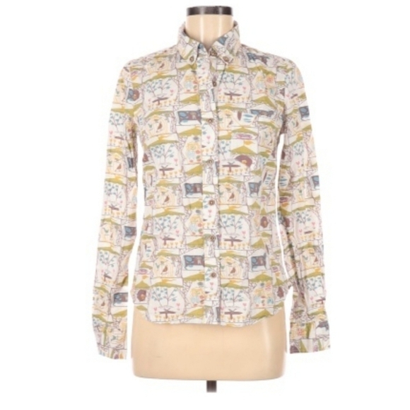 Odille Anthropologie Tarpon Tarpan Farm County Fair Animal Print Button Up Shirt - Picture 1 of 5